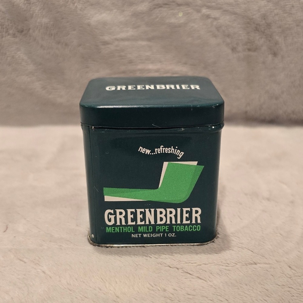 Vintage Greenbrier Menthol Mild Pipe Tobacco Tin EMPTY 1‎ oz size